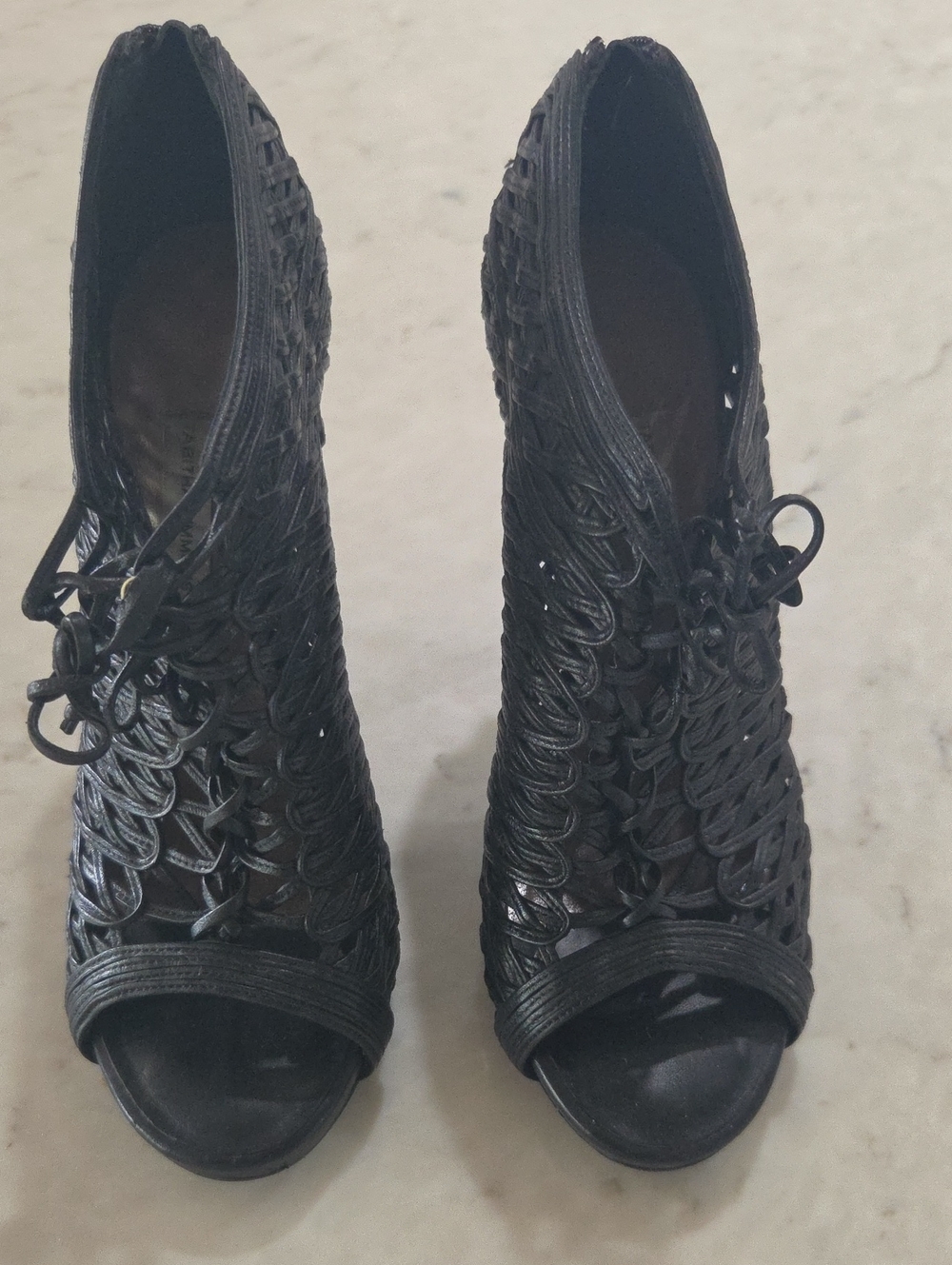 Tabitha Simmons Woven Peep-Toe Women’s Heels in Black